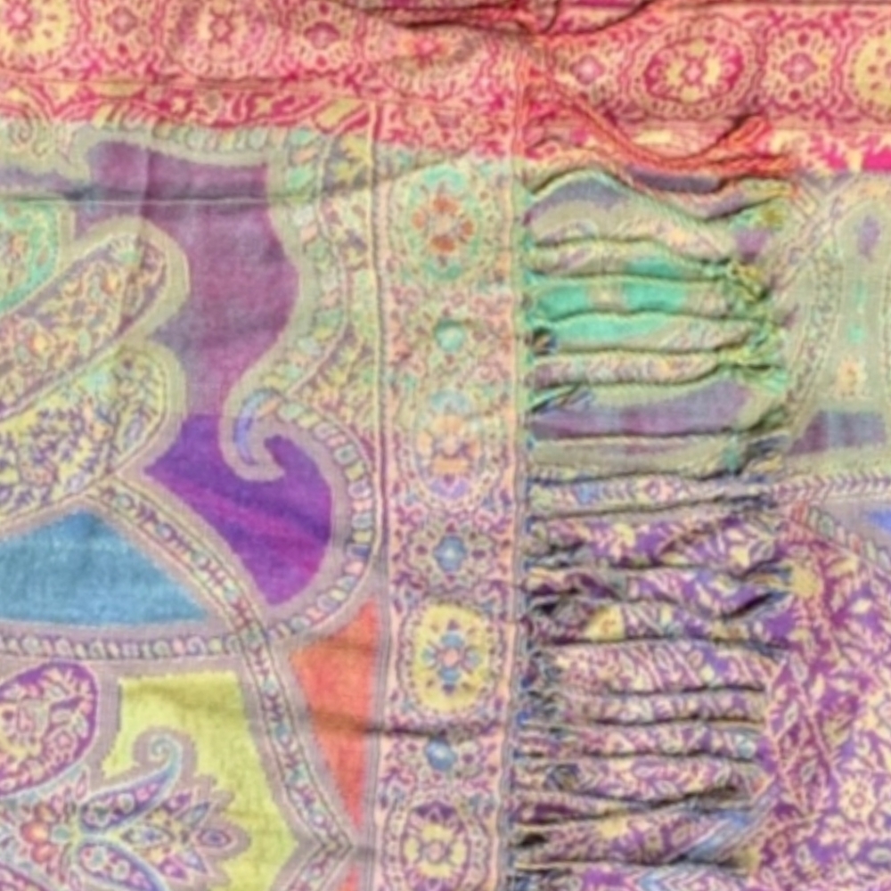 Color Burst Boho Style Wrap/Scarf with Fringe/Tassles on Both Ends - Picture 5 of 5